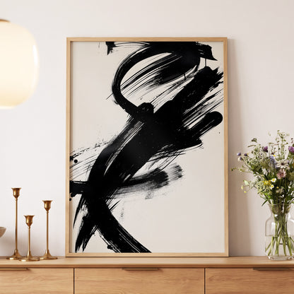 Velocity in Black, black, beige abstract wall art displayed in a styled interior, gallery view 5