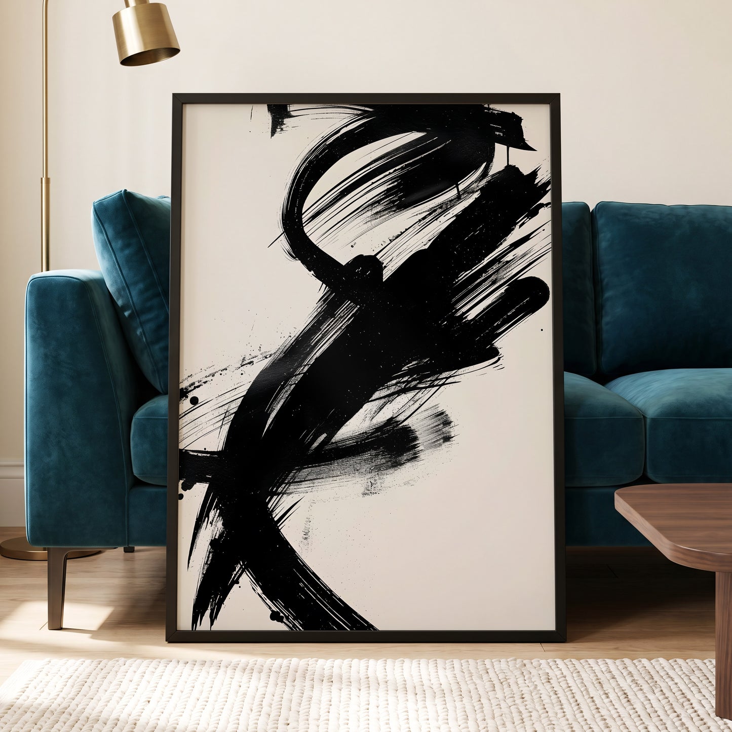 Velocity in Black, black, beige abstract wall art displayed in a styled interior, gallery view 6