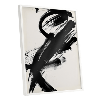 Velocity in Black, black, beige abstract wall art shown as a white framed poster wall art print