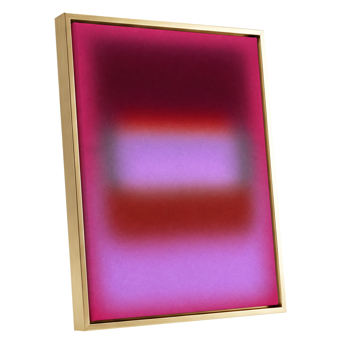Velvet Afterglow, pink, red, purple abstract wall art shown as a gold framed canvas wall art