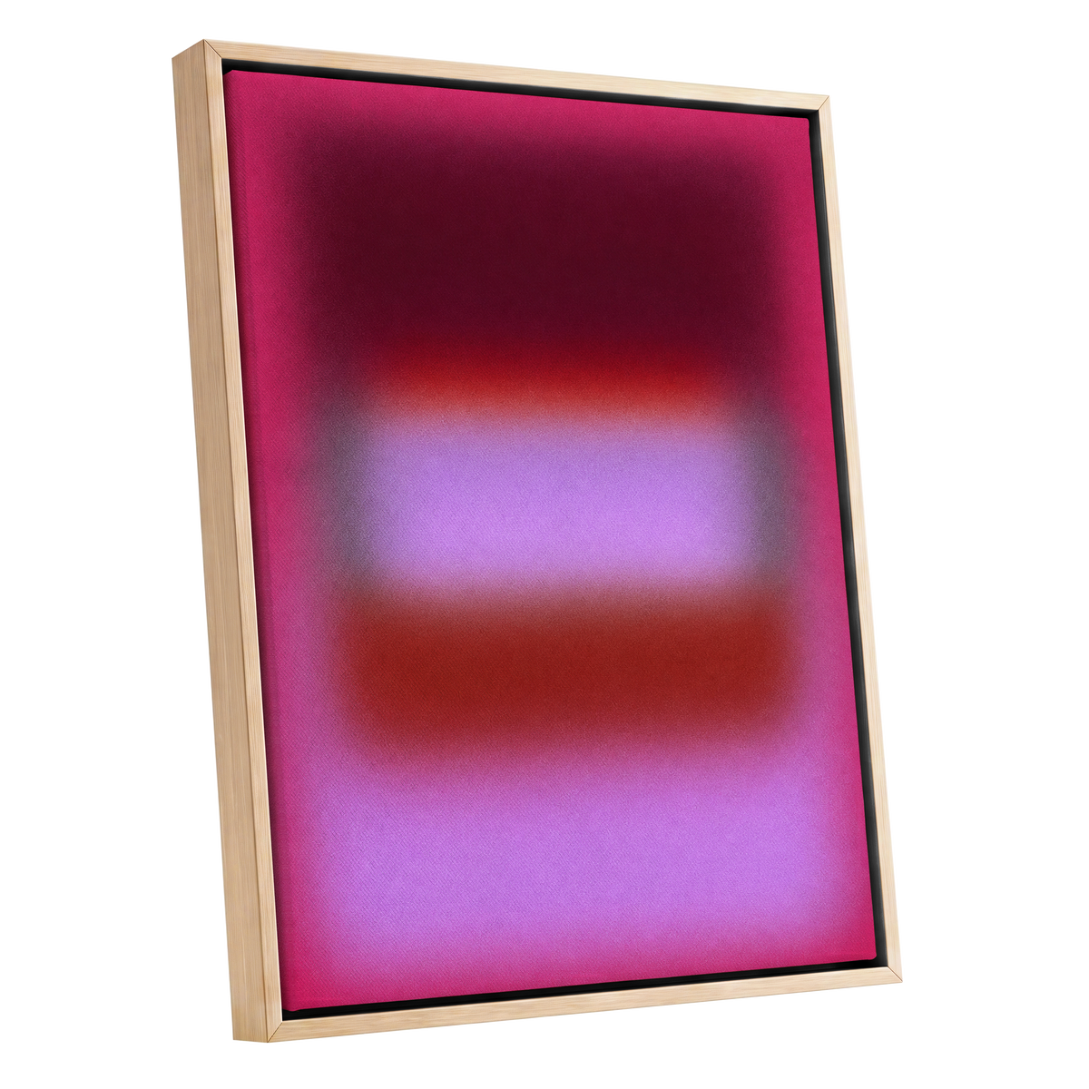 Velvet Afterglow, pink, red, purple abstract wall art shown as a oak framed canvas wall art
