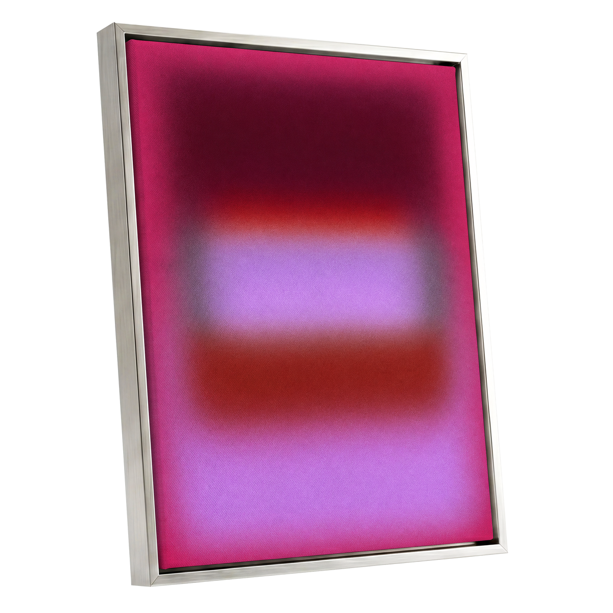 Velvet Afterglow, pink, red, purple abstract wall art shown as a silver framed canvas wall art