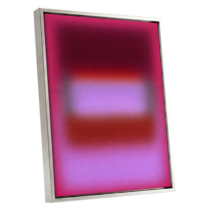 Velvet Afterglow, pink, red, purple abstract wall art shown as a silver framed canvas wall art