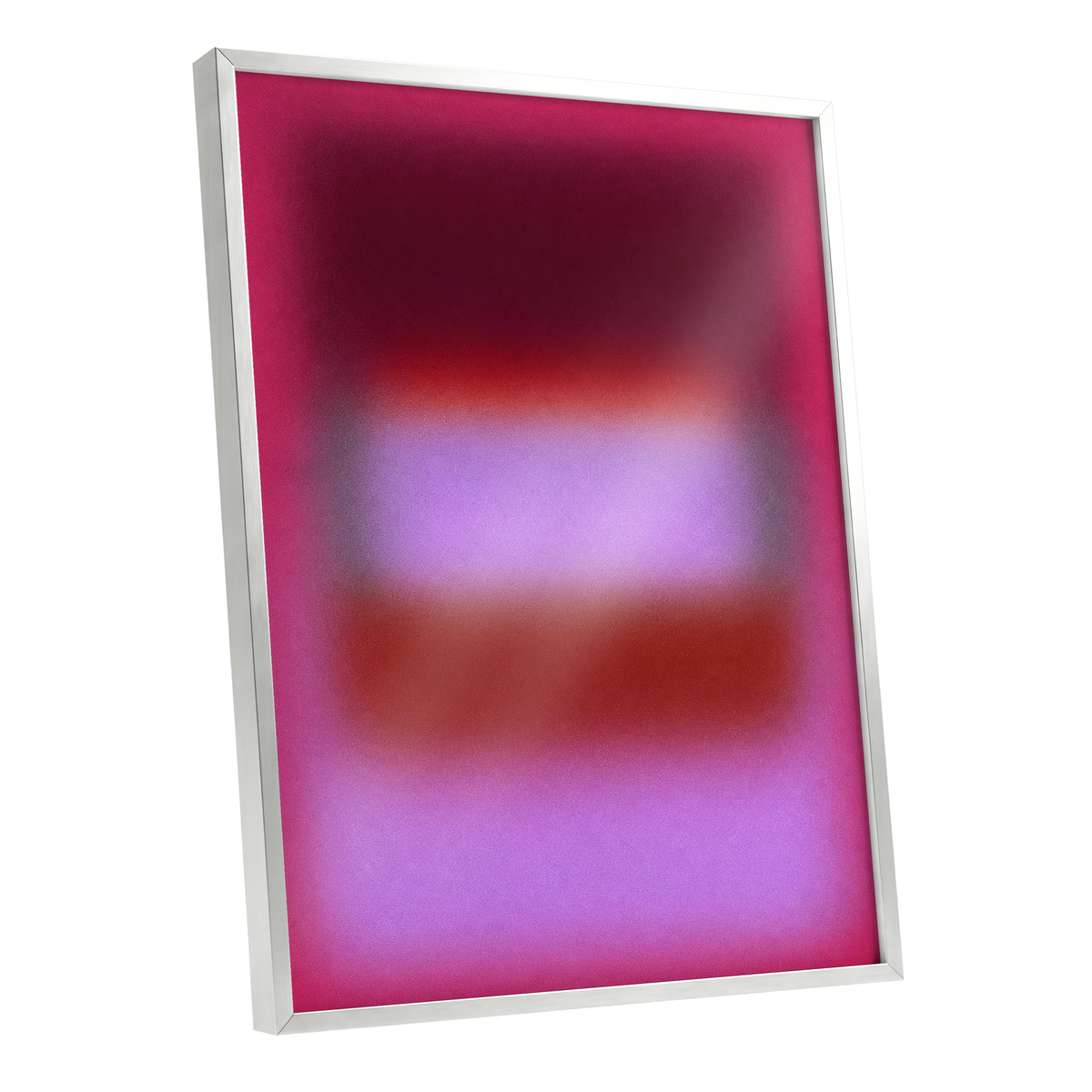 Velvet Afterglow, pink, red, purple abstract wall art shown as a silver framed poster wall art print