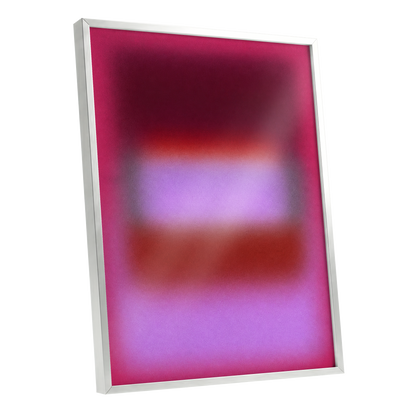 Velvet Afterglow, pink, red, purple abstract wall art shown as a silver framed poster wall art print