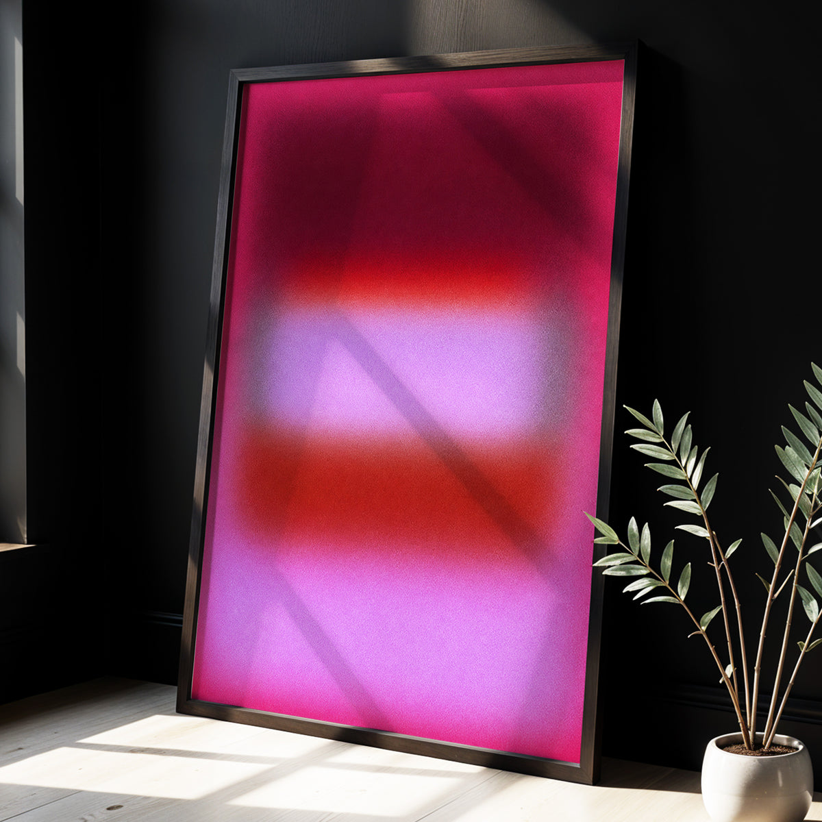 Velvet Afterglow, pink, red, purple abstract wall art displayed in a styled interior, gallery view 6