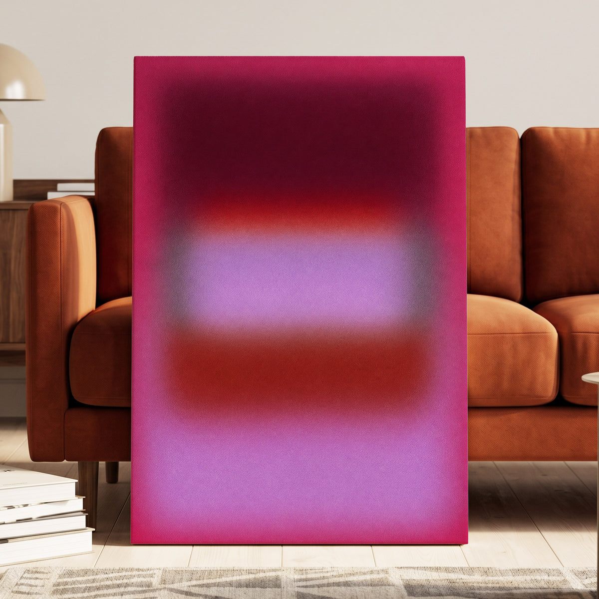 Velvet Afterglow, pink, red, purple abstract wall art displayed in a styled interior, gallery view 7