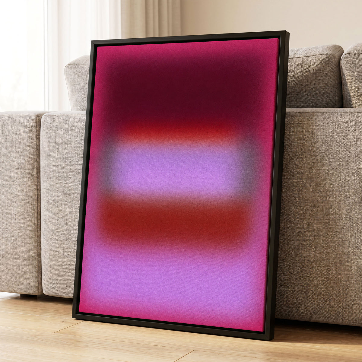 Velvet Afterglow, pink, red, purple abstract wall art displayed in a styled interior, gallery view 8