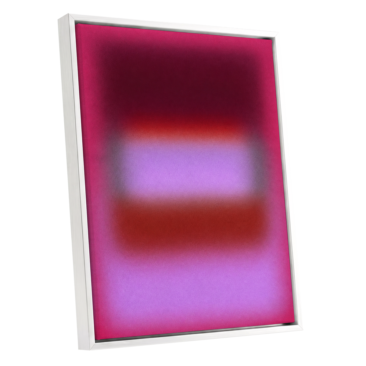 Velvet Afterglow, pink, red, purple abstract wall art shown as a white framed canvas wall art
