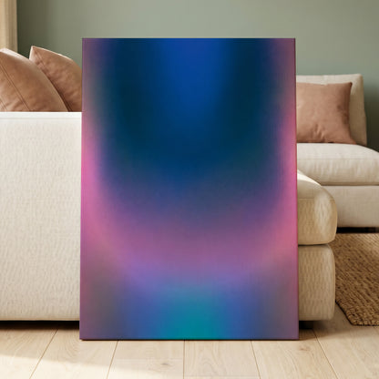 Velvet Chromatic Haze, blue, pink, purple abstract wall art displayed in a styled interior, gallery view 3