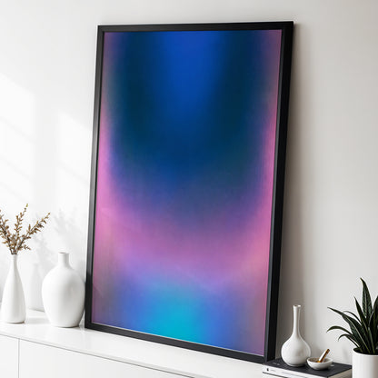 Velvet Chromatic Haze, blue, pink, purple abstract wall art displayed in a styled interior, gallery view 6