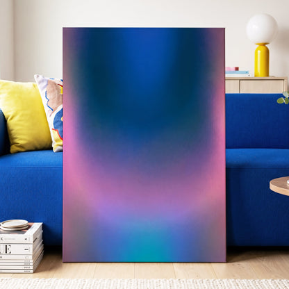 Velvet Chromatic Haze, blue, pink, purple abstract wall art displayed in a styled interior, gallery view 7
