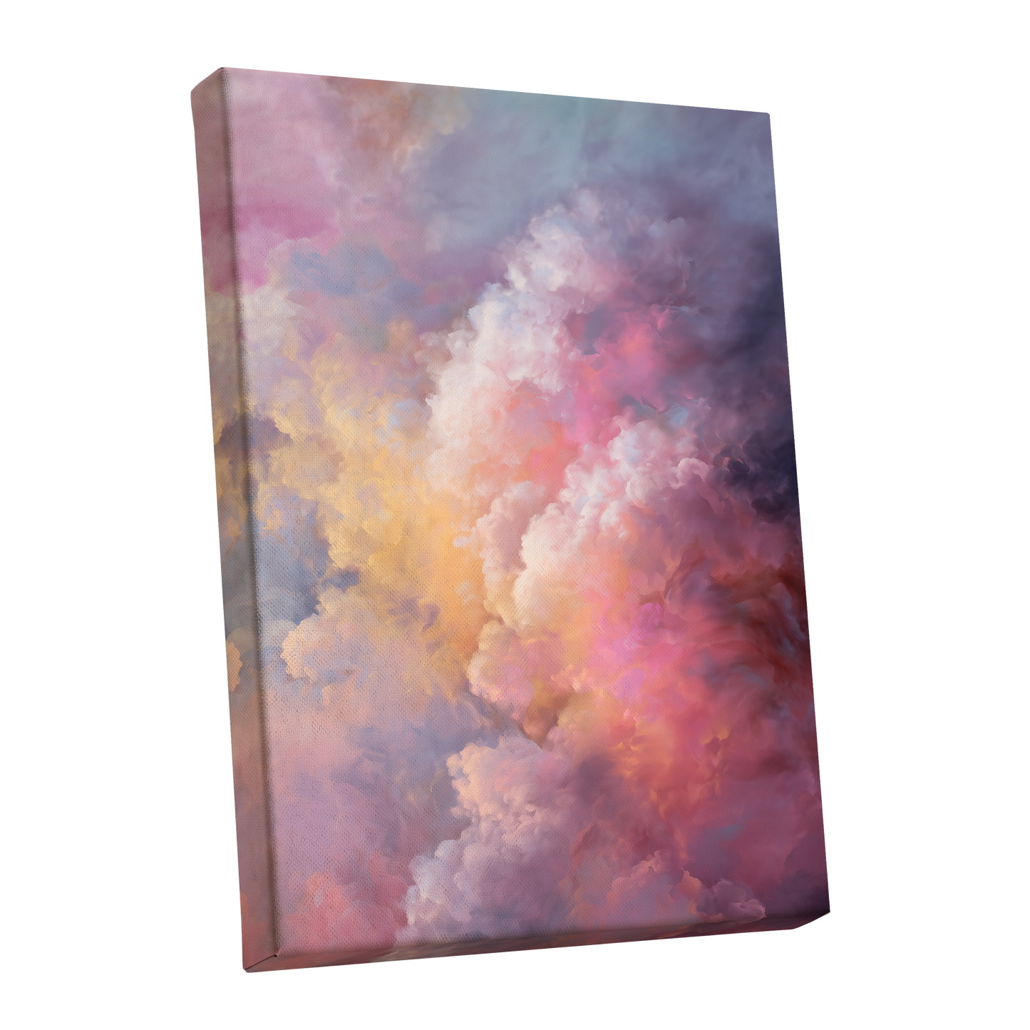 Velvet Sky Bloom, pink, purple, blue nature wall art shown as a stretched canvas wall art