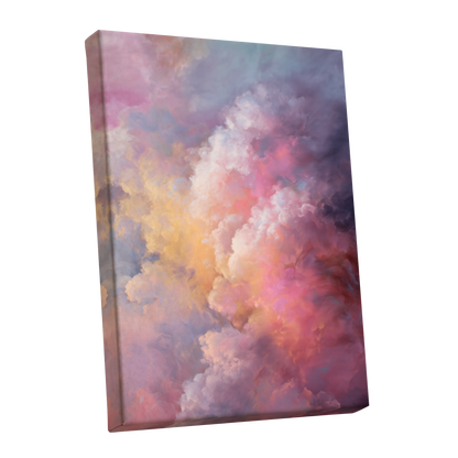 Velvet Sky Bloom, pink, purple, blue nature wall art shown as a stretched canvas wall art
