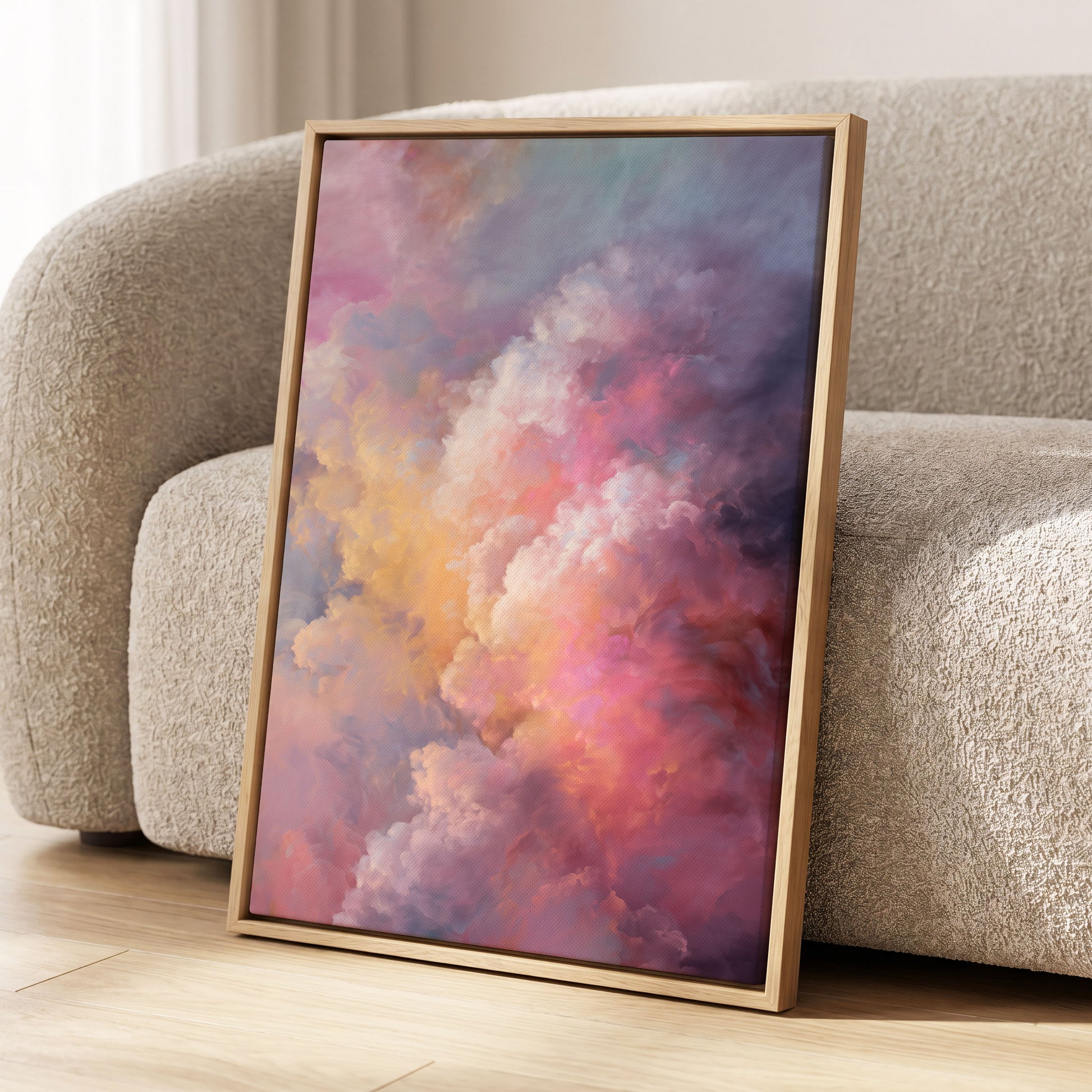 Velvet Sky Bloom, pink, purple, blue nature wall art displayed in a styled interior, gallery view 4