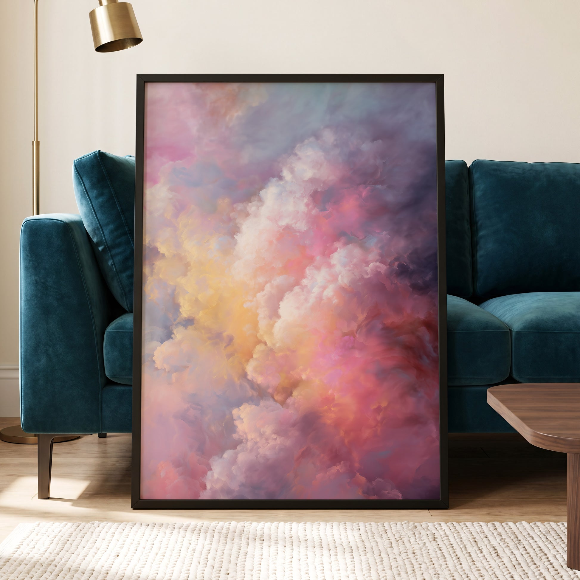 Velvet Sky Bloom, pink, purple, blue nature wall art displayed in a styled interior, gallery view 6