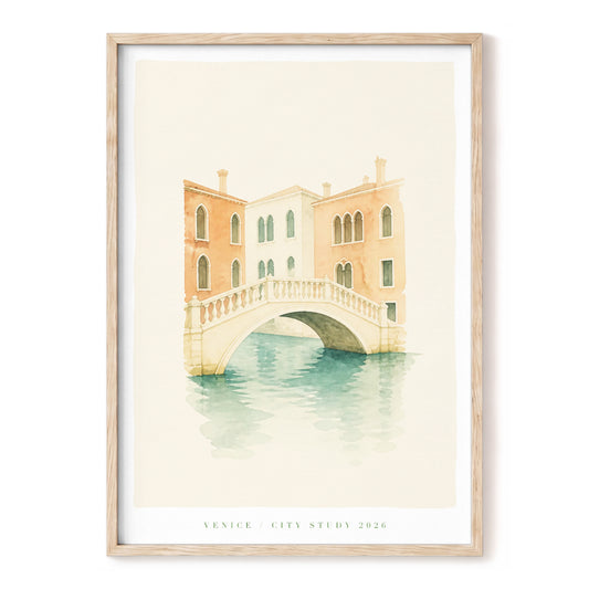 Venetian Quiet, beige, orange, green minimalist wall art, front artwork view