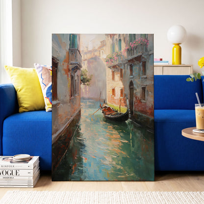 Venetian Stillwater, blue, green, beige abstract wall art on canvas displayed in a styled interior, gallery view 2
