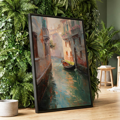 Venetian Stillwater, blue, green, beige abstract wall art displayed in a styled interior, gallery view 1