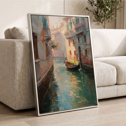 Venetian Stillwater, blue, green, beige abstract wall art displayed in a styled interior, gallery view 2