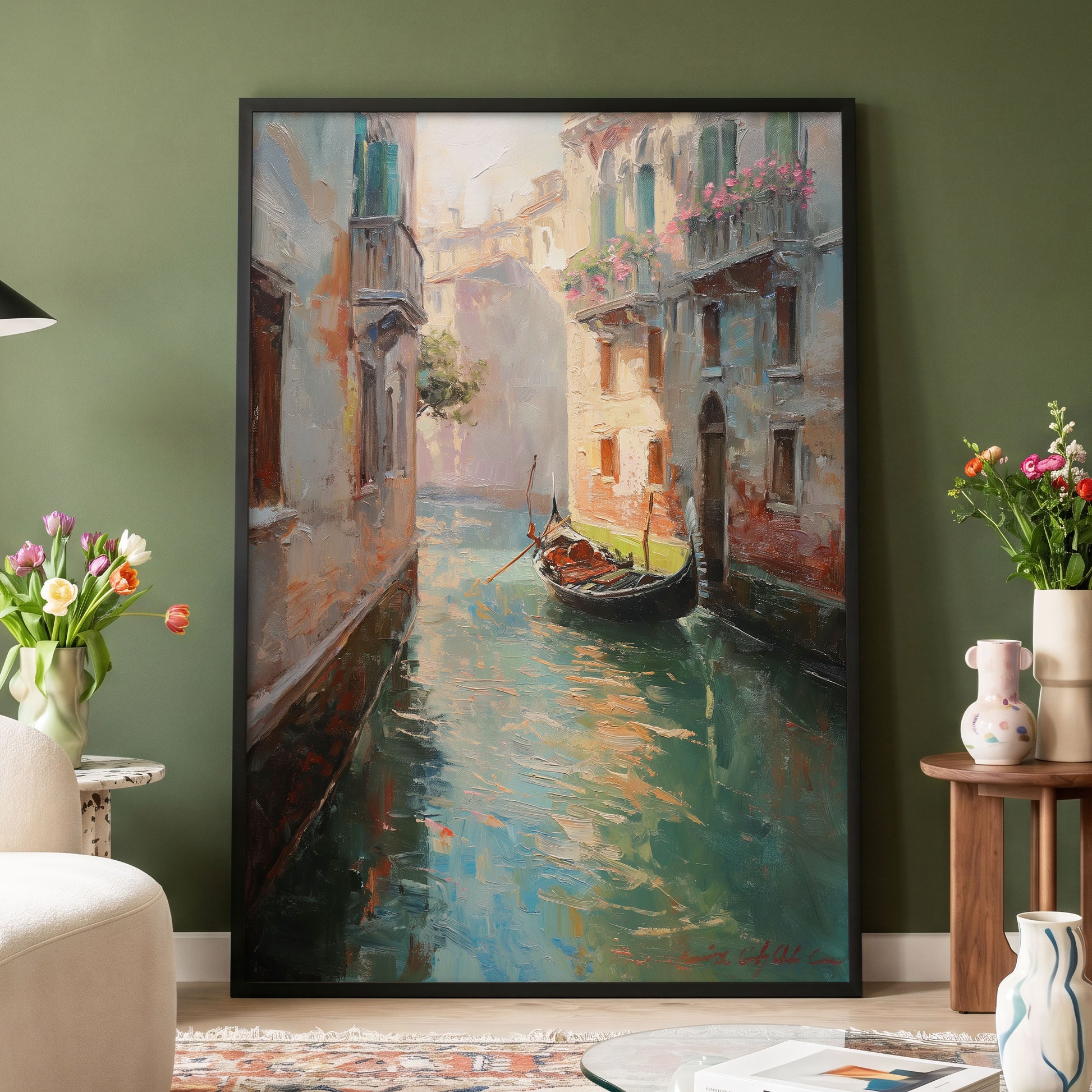 Venetian Stillwater, blue, green, beige abstract wall art displayed in a styled interior, gallery view 4