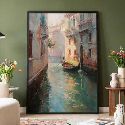 Venetian Stillwater, blue, green, beige abstract wall art displayed in a styled interior, gallery view 4