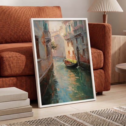 Venetian Stillwater, blue, green, beige abstract wall art displayed in a styled interior, gallery view 6