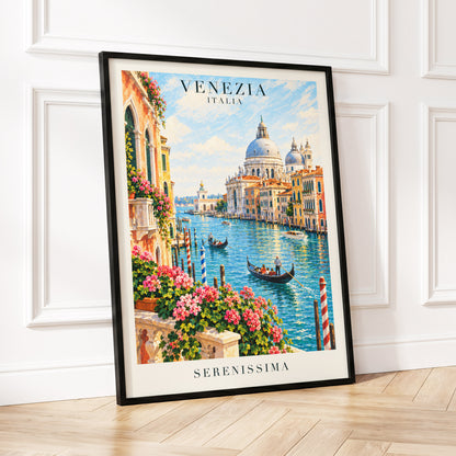 Venetian Sunlit Serenade, blue, pink, orange abstract wall art displayed in a styled interior, gallery view 2