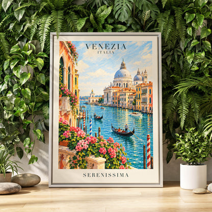 Venetian Sunlit Serenade, blue, pink, orange abstract wall art displayed in a styled interior, gallery view 4