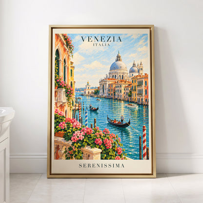 Venetian Sunlit Serenade, blue, pink, orange abstract wall art displayed in a styled interior, gallery view 8