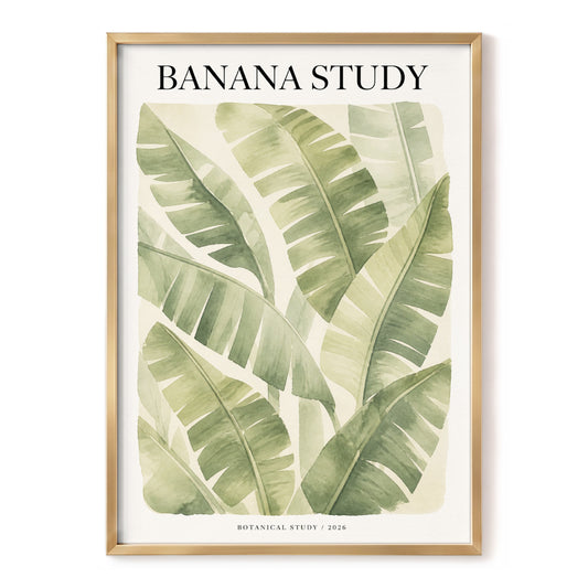 Verdant Banana Study, green, beige nature wall art, front artwork view