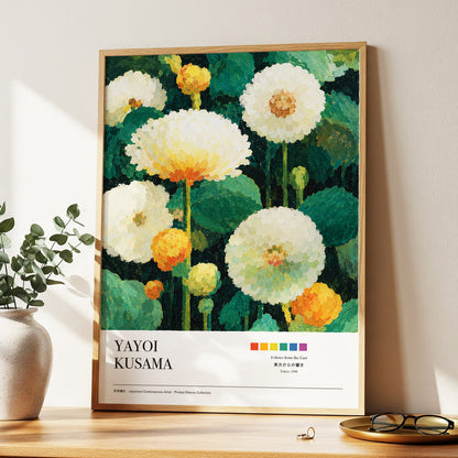 Verdant Bloom Reverie, green, white, orange floral wall art displayed in a styled interior, gallery view 2