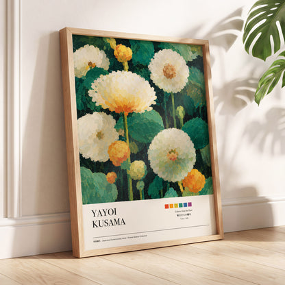 Verdant Bloom Reverie, green, white, orange floral wall art displayed in a styled interior, gallery view 4