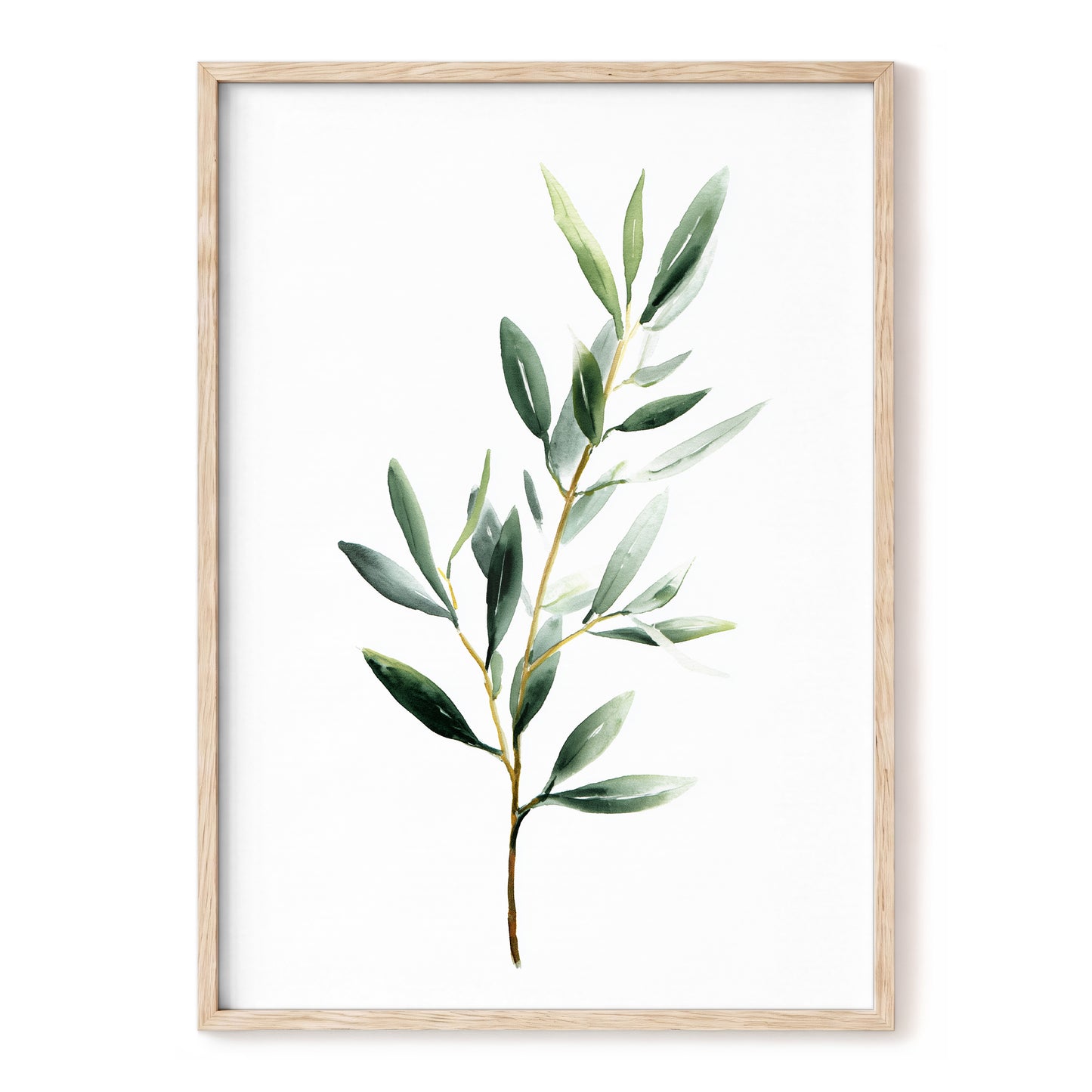 Verdant Branch Study – white, green, gold nature wall art, front view