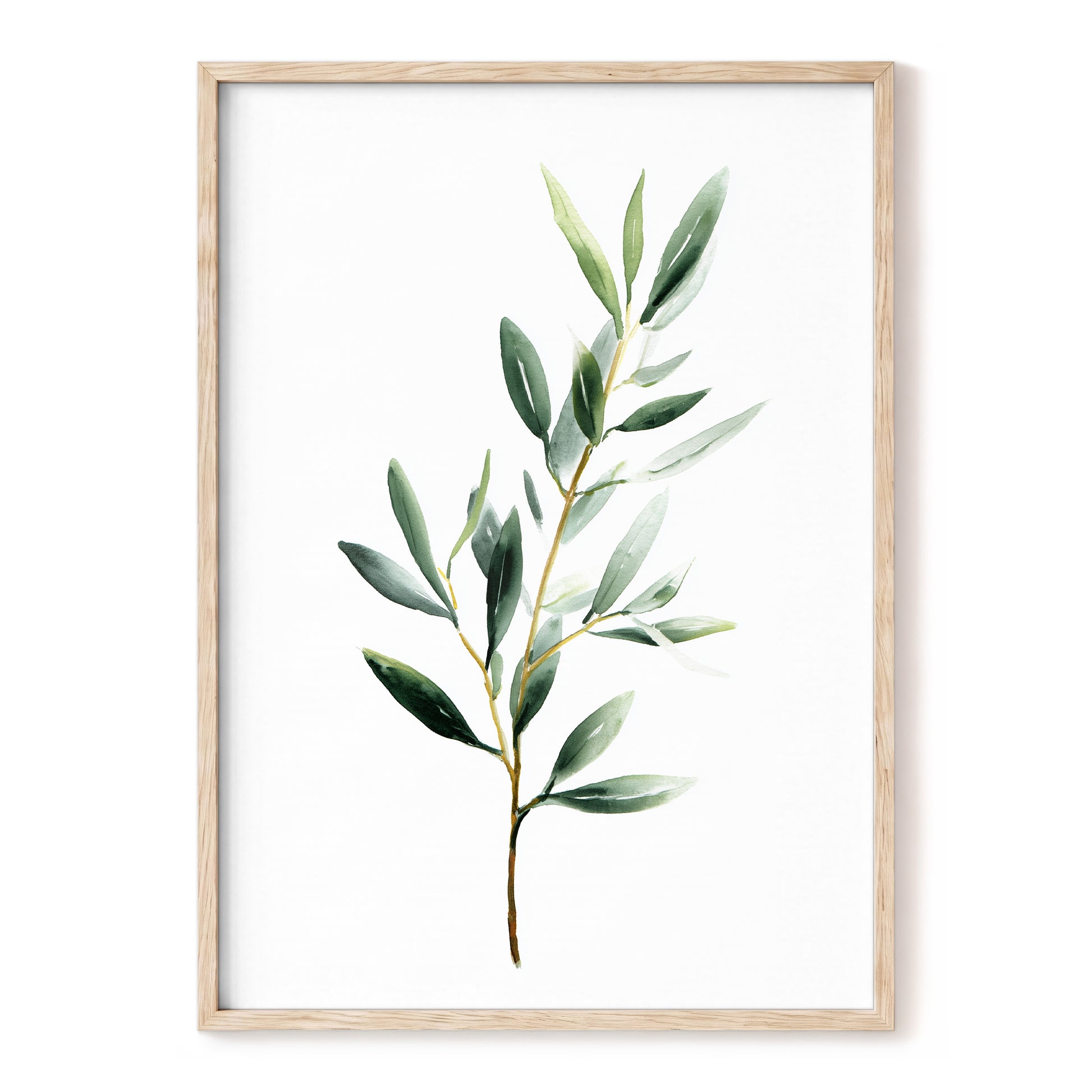 Verdant Branch Study – white, green, gold nature wall art, front view
