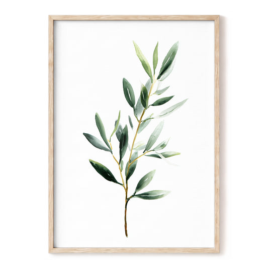 Verdant Branch Study – white, green, gold nature wall art, front view