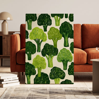 Verdant Brassica Pattern, green, beige, white nature wall art on canvas displayed in a styled interior, gallery view 1