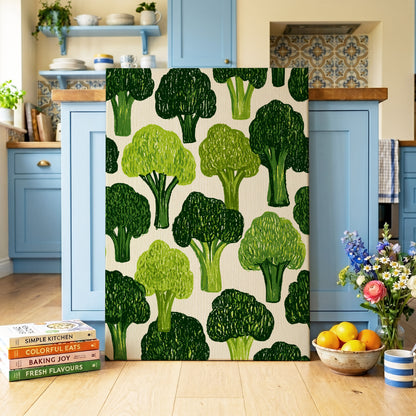 Verdant Brassica Pattern, green, beige, white nature wall art on canvas displayed in a styled interior, gallery view 2