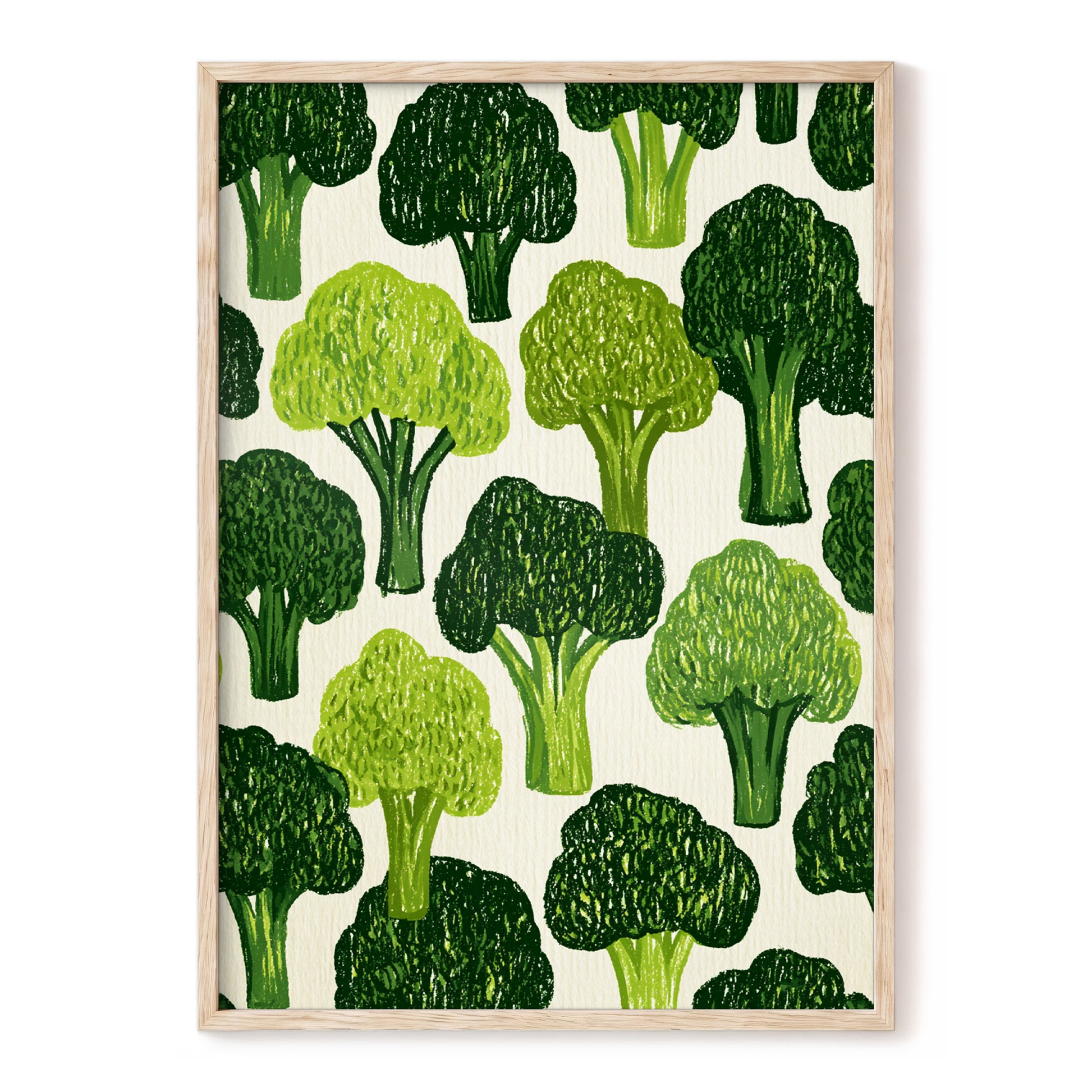 Verdant Brassica Pattern, green, beige, white nature wall art, front artwork view