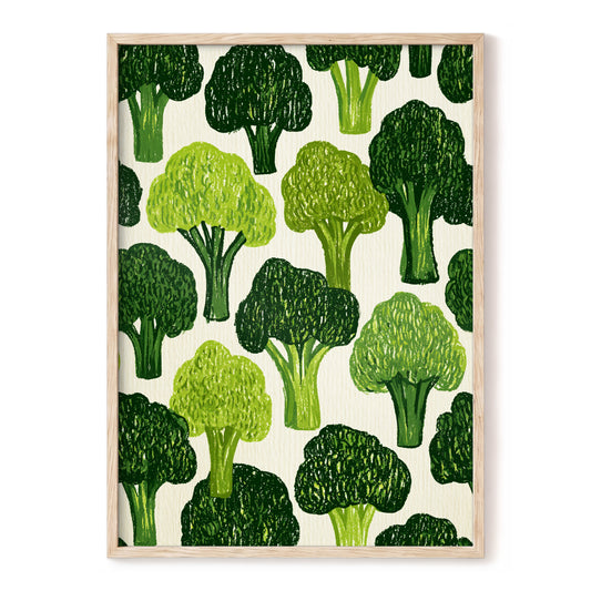Verdant Brassica Pattern, green, beige, white nature wall art, front artwork view
