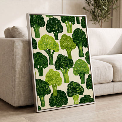Verdant Brassica Pattern, green, beige, white nature wall art displayed in a styled interior, gallery view 2