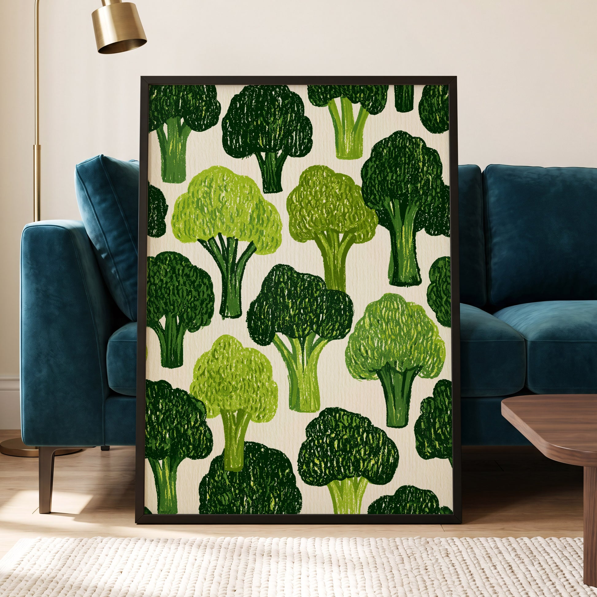 Verdant Brassica Pattern, green, beige, white nature wall art displayed in a styled interior, gallery view 5