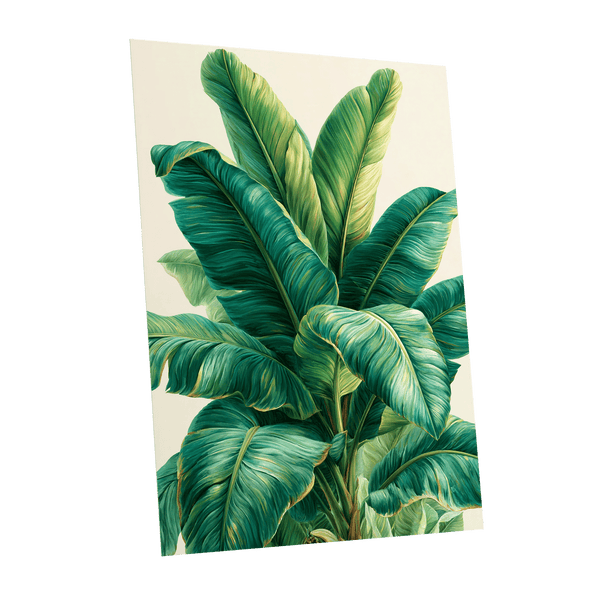 Verdant Canopy, green, blue, beige nature wall art shown as a unframed poster wall art print