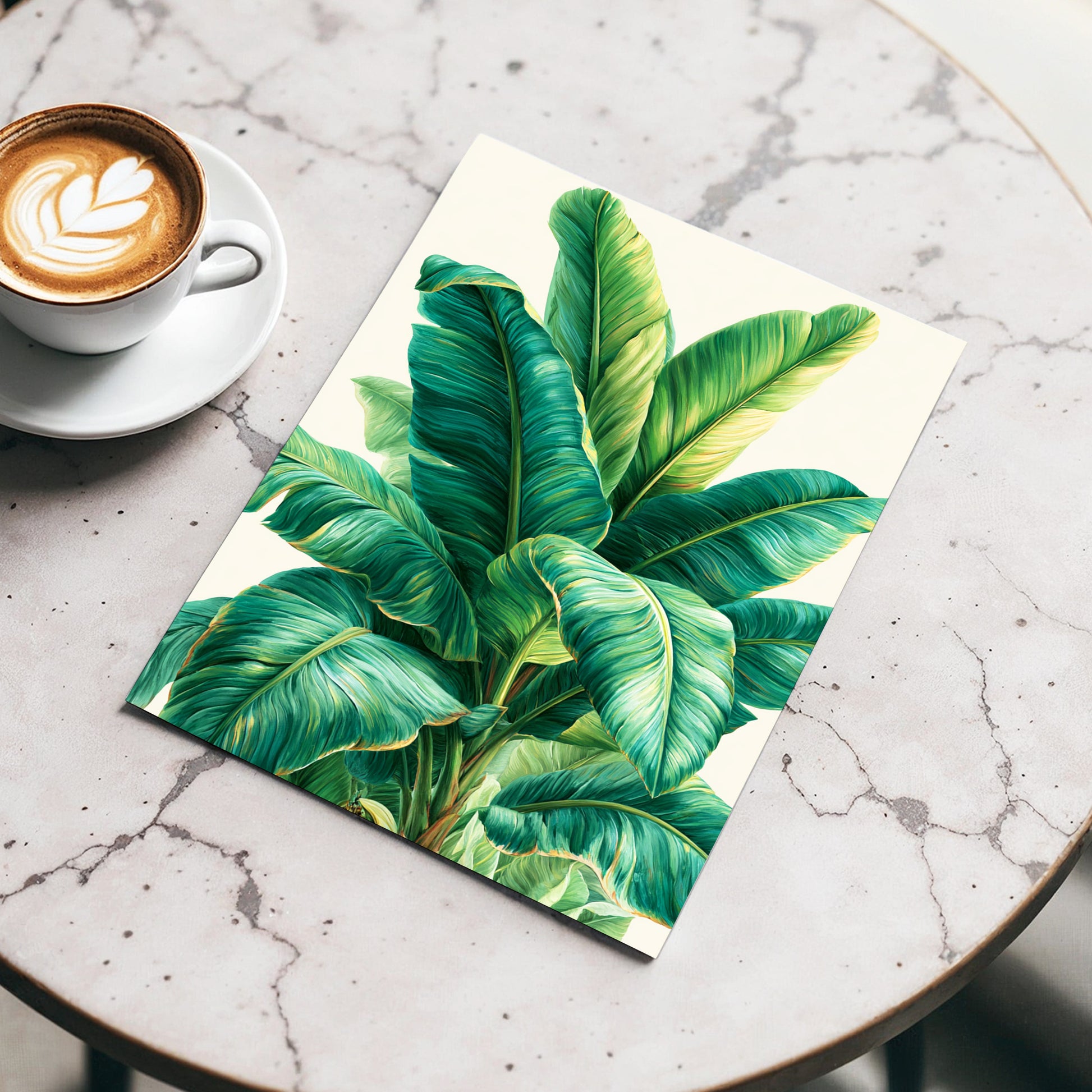 Verdant Canopy, green, blue, beige nature wall art displayed in a styled interior, gallery view 3