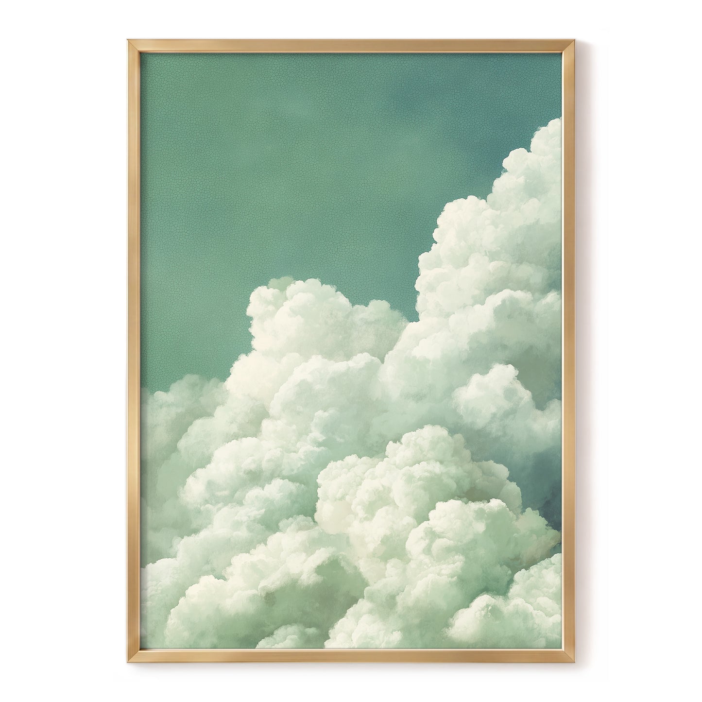 Verdant Cloudscape, green, white, blue nature wall art, front artwork view