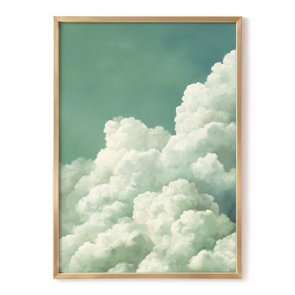 Verdant Cloudscape, green, white, blue nature wall art, front artwork view