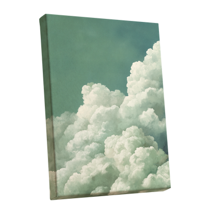 Verdant Cloudscape, green, white, blue nature wall art shown as a stretched canvas wall art