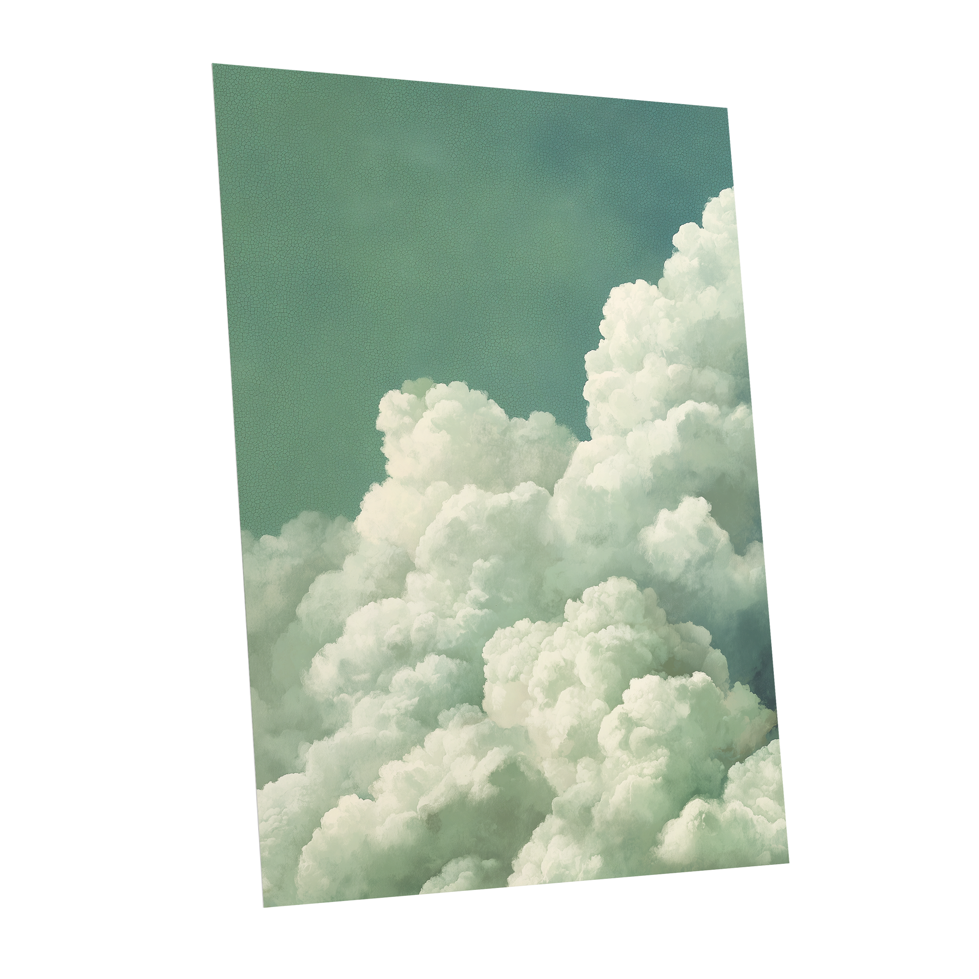 Verdant Cloudscape, green, white, blue nature wall art shown as a unframed poster wall art print