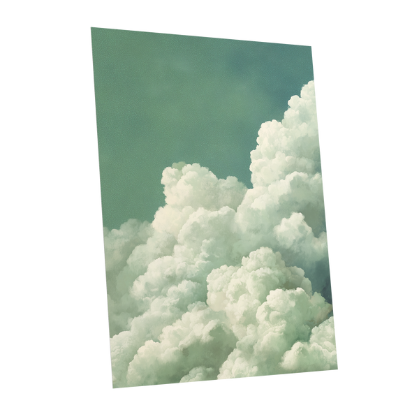 Verdant Cloudscape, green, white, blue nature wall art shown as a unframed poster wall art print