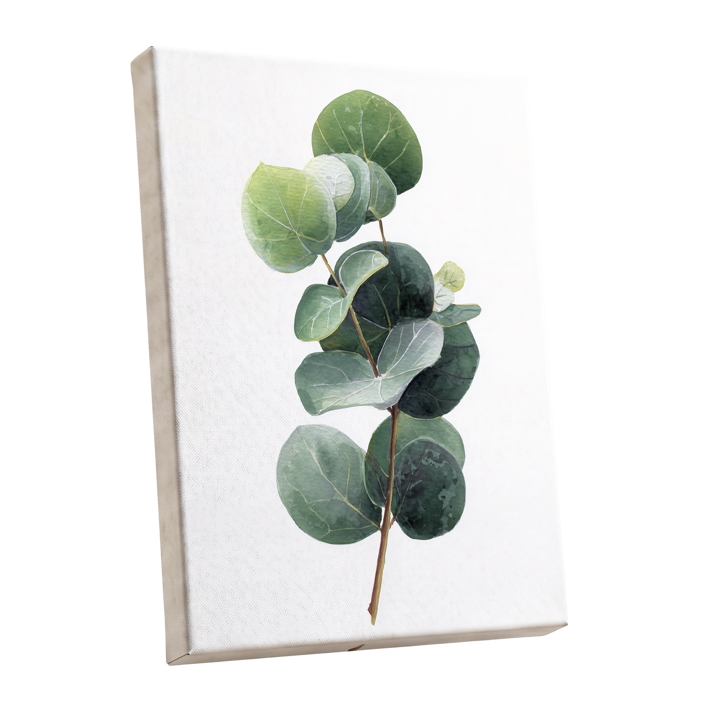 Verdant Coin Leaves, green, gray, white nature wall art shown as a stretched canvas wall art